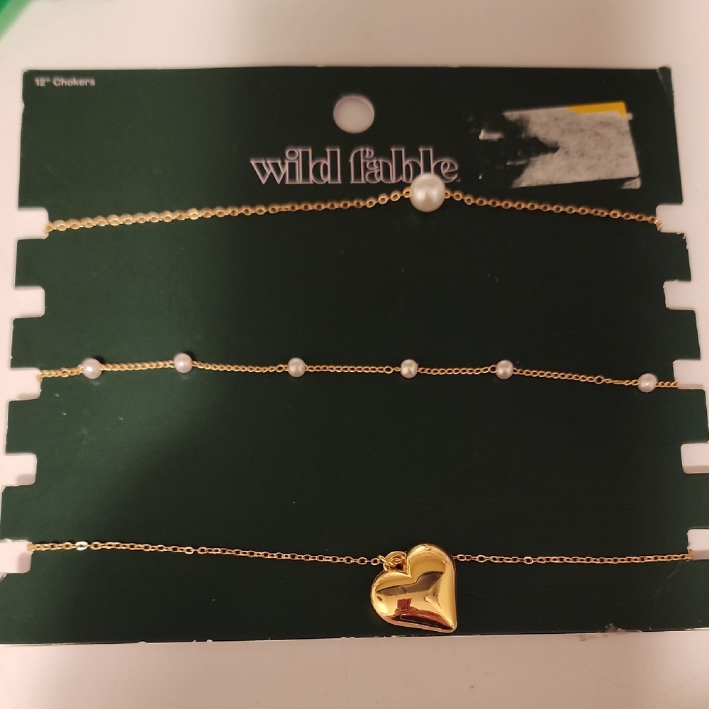 Wild Fable Gold and Pearl Heart Necklace Set